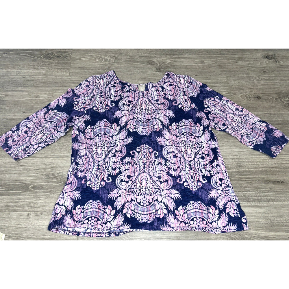 Chico’s Zenergy Tunic Top Size Large Purple Pink Resort Cruise Wear Grannycore‎